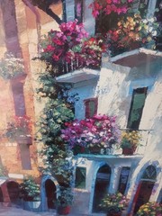 Howard Behrens Framed Oil On Canvas Glicee Village Hideaway