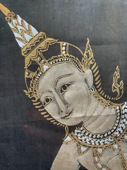 OLD INDIAN PAINTING ON FABRIC DANCING WOMEN INDIAN HALF ACT GOUACHE
