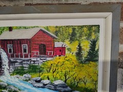 Vintage American Rural Landscape Grist Mill House Painting Rustic Framed