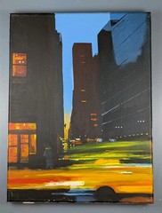 Original Dennis Nash 1947-2016British Acrylic Painting New York Taxi City Scape