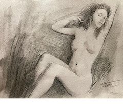 woman Pencil Watercolor Original Painting Dorothy Laz 8 by 10 in