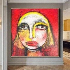 Large Figurative Woman Face Painting | Oversized Original Art Nouveau Deco Art