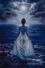 new handmade Painting on 36″X 24″ canvas WOMAN IN MOONLIGHT OCEAN by Wendy