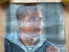 Vintag Painting Portrait Soldier USSR Socialist realism fleet Navy Military 1945