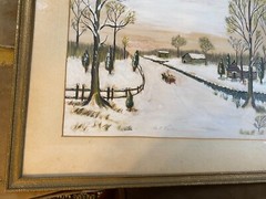 Geo E Wickers „Winter Landscape Scene“ Gouache/Watercolor Painting – Framed