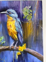 ORIGINAL PAINTING oil,16×20 inches, Gift Lovers Bird, Wall Art Decor, Home GIFT