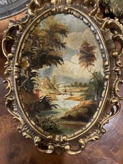 Vtg Ornate Hand Painted Oil by V. Guidotti Italian Florentine Landscape I