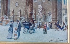 Ricciardo Meacci 1902 Watercolor Painting Piazza Della Signoria Florence, Italy