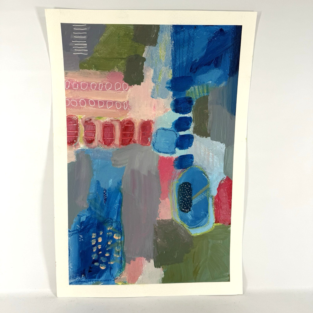 Original Abstract Art Painting on Heavy Paper Colorful Acrylic Signed 12×17