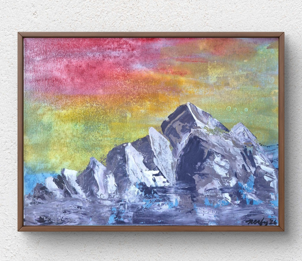 Original Sunset Landscape 12×16 Expressionist Acrylic Canvas Wall Art Signed B21