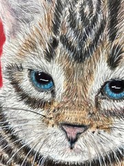 tabby kitten face cat painting double ACEO 3.5 by 5 inches