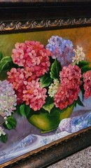 Signed 2011 Hydrangeas/Floral Still Life Painting Oil On Canvas