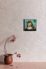 Ginger Cat Original Art Small Wall Art on Canvas Impasto Artwork Orange Cat Art