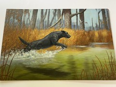 Russell Johnson Painting Wildlife Landscape Hunting Dog Realism Vintage LARGE