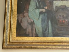 Vintage Antique Painting American Impressionist Portrait Art Deco Stove Interior