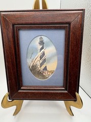 Vintage Signed Miniature Lighthouse Painting Wood Framed D Robertson Matted