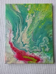 Acrylic Painting Fluid Art 11 X 14 Jelly Swish Psychedelic Swirls Turquoise Red