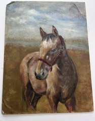 Vintage Horse Equestrian Gold Bridle Decorative Oil Painting Art Unframed