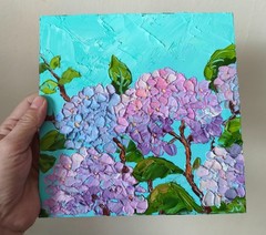 Hydrangea Oil Painting Original Art Impasto Flower Still Life 8x8in Signed