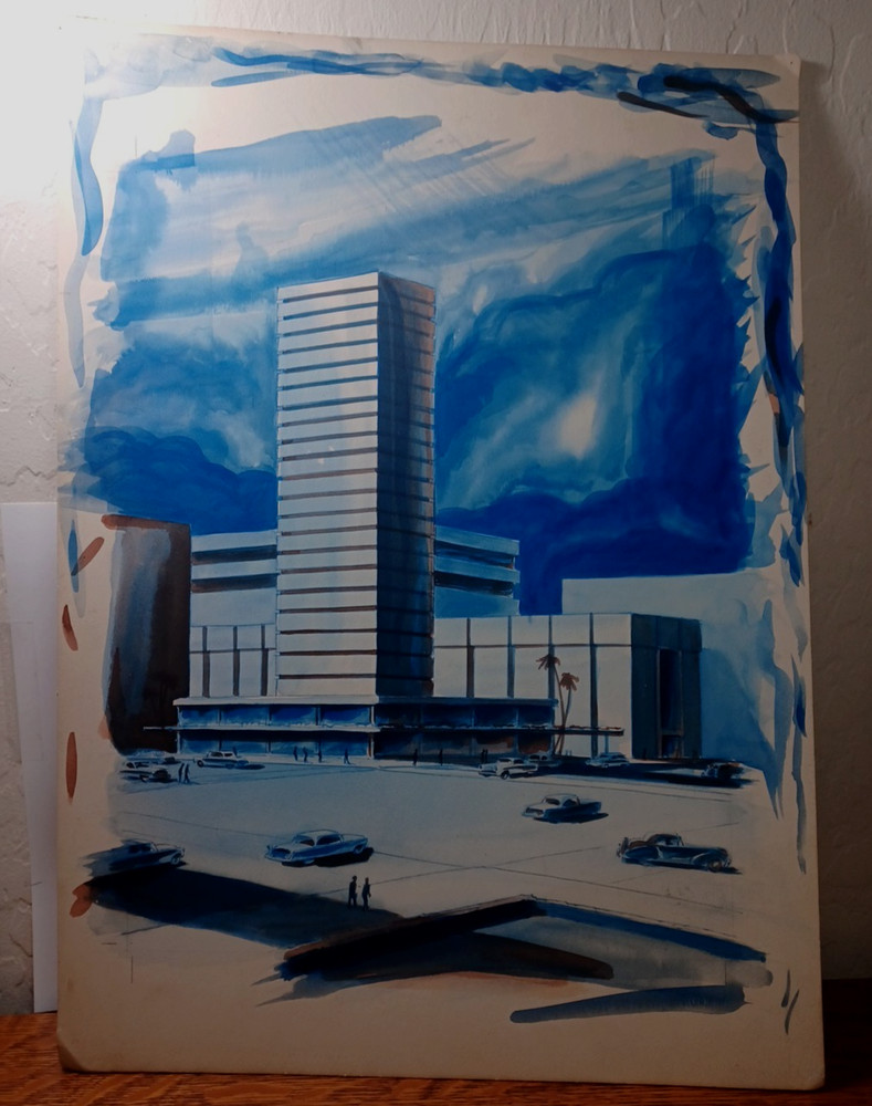1960’s Org Watercolor Desing Rendering Commercial Mulit Story Complex RRGTS