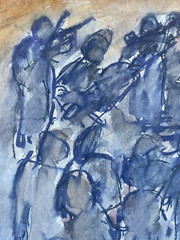Emil John Hess, NYC Artist Monogram-Signed Watercolor Possibly of Street Concert