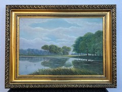 Impressionist Summer Seascape Oil Painting Antique 82x62cm