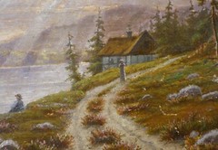 UNSIGNED! COAST LANDSCAPE WITH FIGURES. FROM LATE 19TH. CENTURY