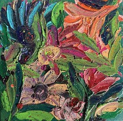 Original 14×14 Textured Flower Painting Modern Wall Art Signed FREE SHIPPING