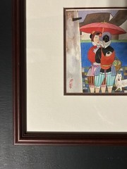 Wu Chi Yong Art Gouache On Paper Framed Mother Women Cat Chop Mark