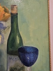 Original Oil on Board Signed M.C. Paine Still Life Painting Wine/Florals/Fruit
