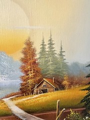 Bill Boswell Signed Oil Painting MCM Woodland Sunset Nature Landscape 25.5×29.5