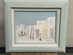 Vintge Original Southwest Pueblo Listed J ARICOPA Desert SIGNED Aqua Green FRAME
