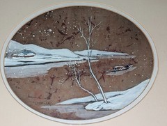 Vtg Japanese Painting Marked Z Sui 85 N.Y. w Signature Woman Child Girl in Boat