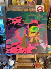 Dog by Lake Original Oil Painting 20×20 Quiet Nature Art Contemporary