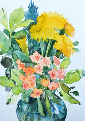 Original Watercolor Painting Floral Painting Meadow Flowers Art 7″x5″ Floral