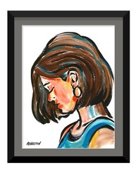 9×12 Original Abstract Woman Portrait Painting on Paper Modern Figurative by Jim