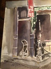 Artist GLASER Watercolor PAINTING “Jack Lee Produce” City Urban Scene