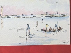 Venice watercolor print by Antonio Lucarda 11.5 x 8 inches circa 1950s