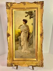 C.F. Lowcock (English, 1844-1925) Framed Oil on Wood Titled “Meditation” c1870s