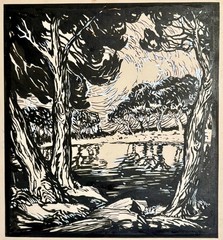 Vintage Gouache & Ink Painting Unsigned In The Style Of Birger Sandzén Landscape