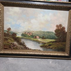 Eleonore Guttmeier Large Framed Original Oil Landscape Painting on Canvas