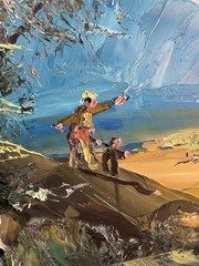 Morris Katz Signed Vintage Oil On Board Painting Flying Kite Beautiful 44×32 84’