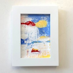 Abstract Miniature original acrylic painting framed contemporay art 5×6 OOAK