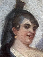 Giovacchino Gamberini 19thC Antique Genre Female Musician Cat Portrait Painting