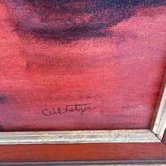 Vintage Groovy MCM Hand Painted Mushroom Painting Framed Signed Ceil Fetzer #2