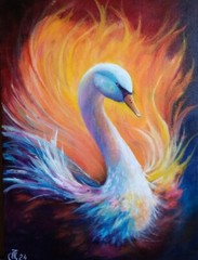 Painting „Swan“. Canvas on a stretcher. Oil. 12×16 inc. Handmade. 2024. Unframe