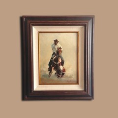 MAX JONSSON Oil on Board Southwest American Western Cowboy Rodeo Calf Roping