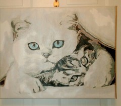 Mother Cat And Baby Completed Paint by Number 16X20 Canvas