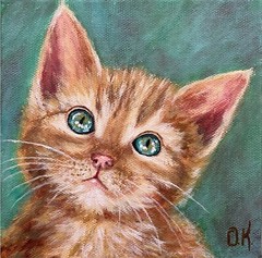 Original Ginger Kitty Acrylic Painting Handmade Cat Portrait Animal Wall Art