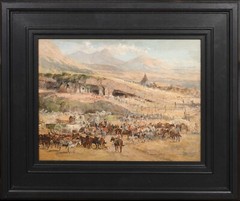 Large 19th Century American Wild West Cattle Ranch Landscape CHARLES SCHREYVOGEL